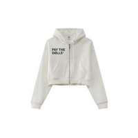  345GSM Cropped Fleece-Lined Zip Hoodie White
