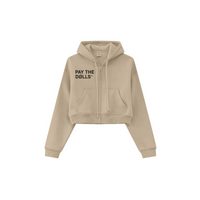  345GSM Cropped Fleece-Lined Zip Hoodie Khaki