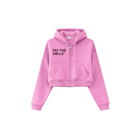  345GSM Cropped Fleece-Lined Zip Hoodie Rose Pink