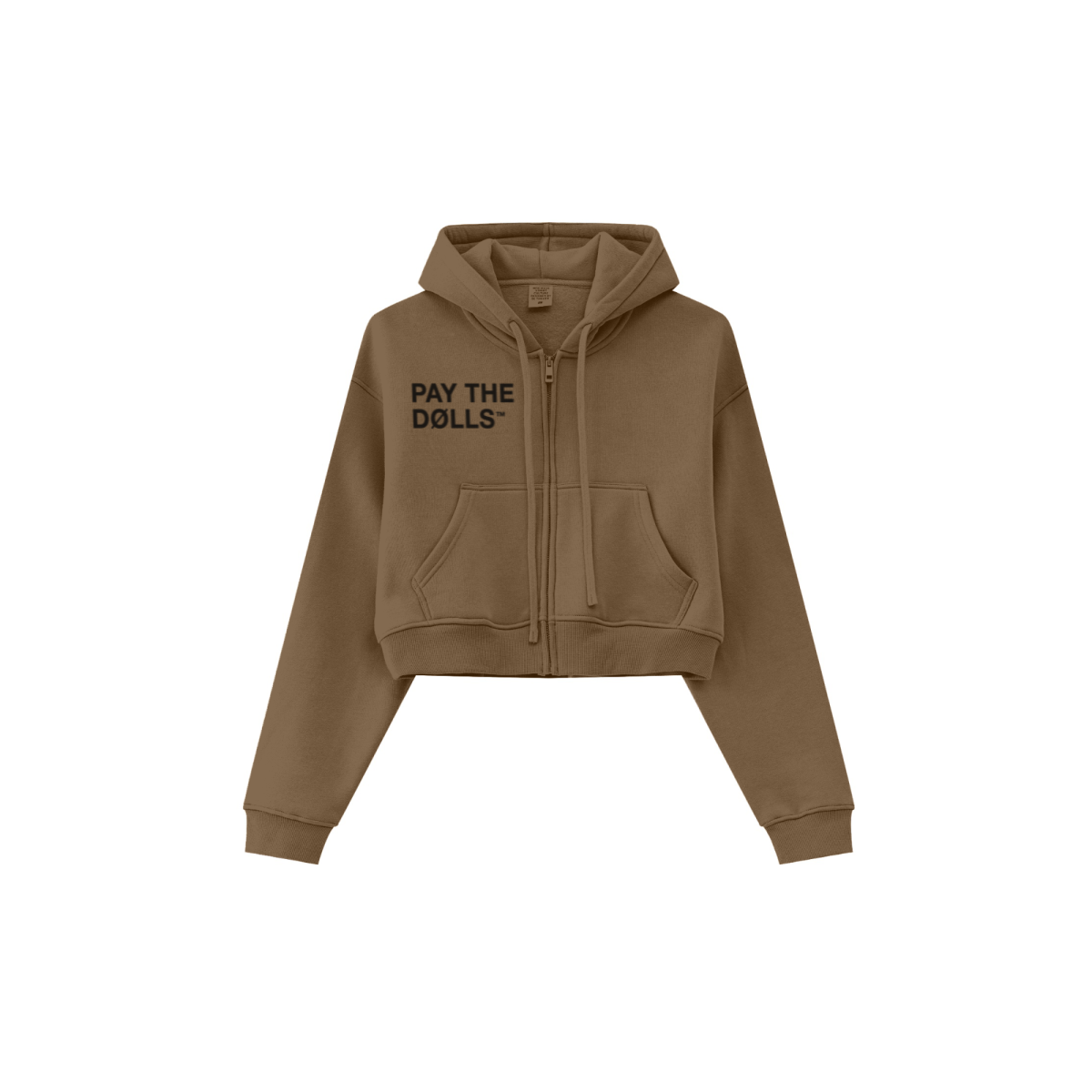  345GSM Cropped Fleece-Lined Zip Hoodie Brown