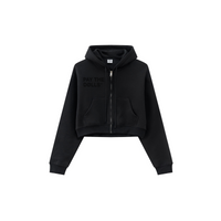  345GSM Cropped Fleece-Lined Zip Hoodie Black