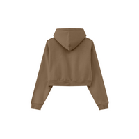  345GSM Cropped Fleece-Lined Zip Hoodie Brown