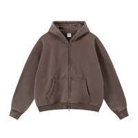355GSM Drop Shoulder Heavyweight Washed Boxyfit Fleece Hoodie Vintage Dark Brown