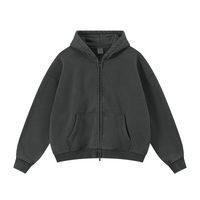 355GSM Drop Shoulder Heavyweight Washed Boxyfit Fleece Hoodie Vintage Dark Grey