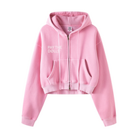 400GSM Vintage Washed Fleece Zip Up Crop Sweatshirt for Women Rose Pink