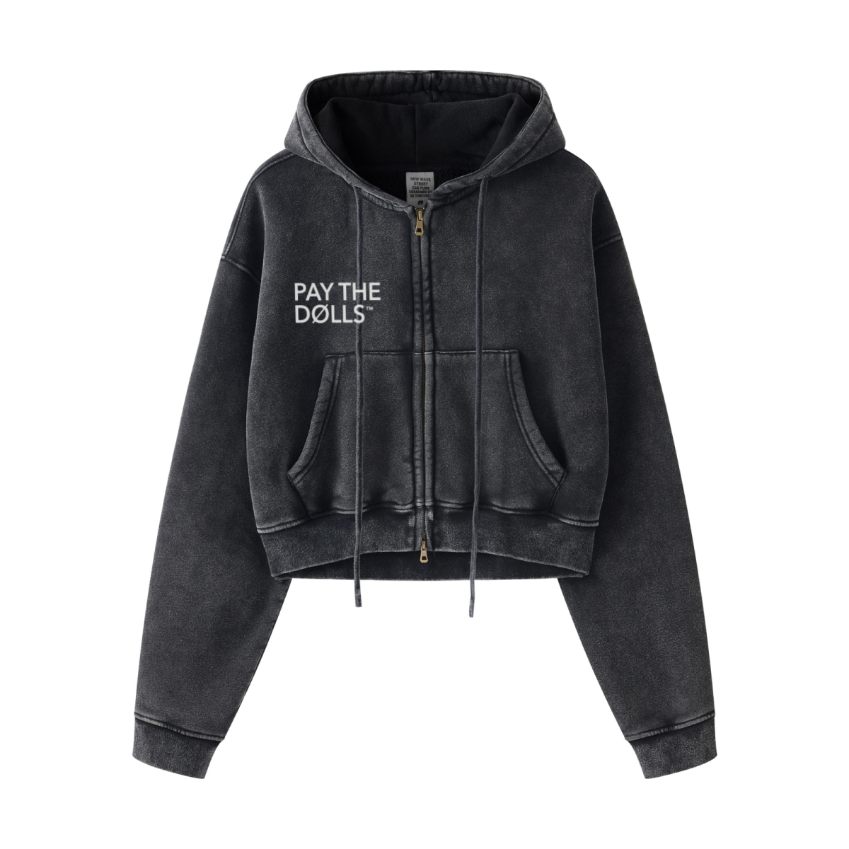 400GSM Vintage Washed Fleece Zip Up Crop Sweatshirt for Women Snow wash