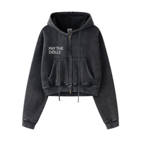 400GSM Vintage Washed Fleece Zip Up Crop Sweatshirt for Women Snow wash