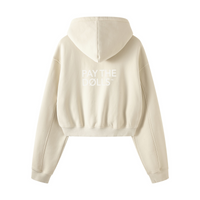 400GSM Vintage Washed Fleece Zip Up Crop Sweatshirt for Women Gray Apricot