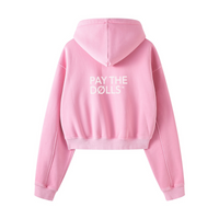 400GSM Vintage Washed Fleece Zip Up Crop Sweatshirt for Women Rose Pink