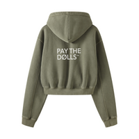 400GSM Vintage Washed Fleece Zip Up Crop Sweatshirt for Women Coffee Color