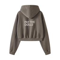 400GSM Vintage Washed Fleece Zip Up Crop Sweatshirt for Women Coffee
