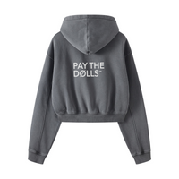400GSM Vintage Washed Fleece Zip Up Crop Sweatshirt for Women Dark Gray