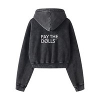 400GSM Vintage Washed Fleece Zip Up Crop Sweatshirt for Women Snow wash