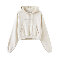 400GSM Washed Fleece Raglan Crop Hoodie for Women Gray Apricot
