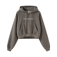400GSM Washed Fleece Raglan Crop Hoodie for Women   Coffee