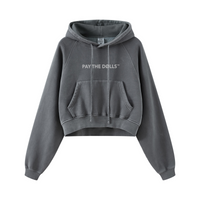 400GSM Washed Fleece Raglan Crop Hoodie for Women Dark gray