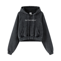 400GSM Washed Fleece Raglan Crop Hoodie for Women Snow wash