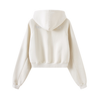 400GSM Washed Fleece Raglan Crop Hoodie for Women Gray Apricot
